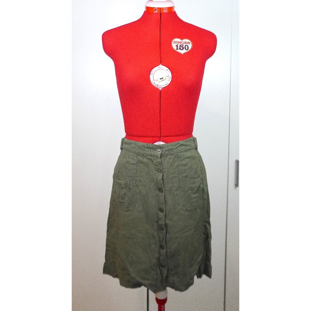 Nordstrom (BP) "Aline" Button Twill Skirt in "Olive Burnt"